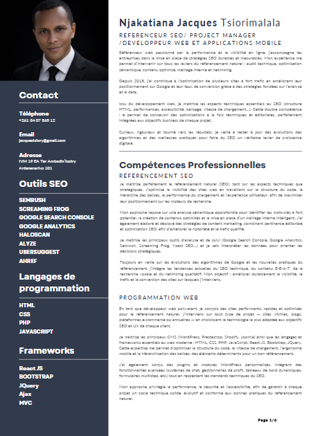CV de Jacques Tsiorimalala — Consultant SEO & Développeur Fullstack