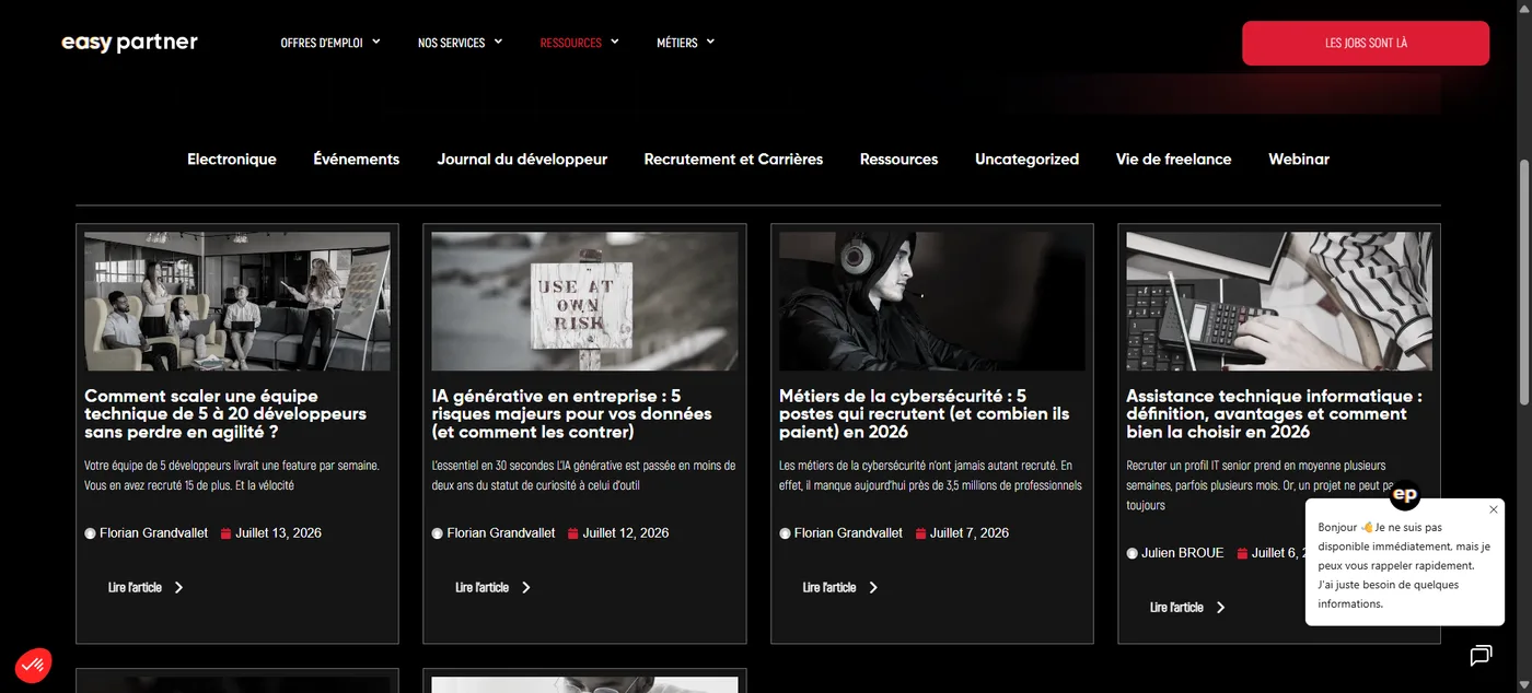 Page de blog EasyPartner reconstruite sous Elementor
