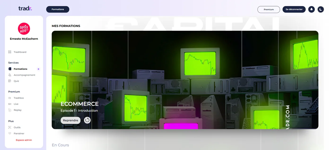 Gestion des formations en chapitres et épisodes vidéo sur Tradr